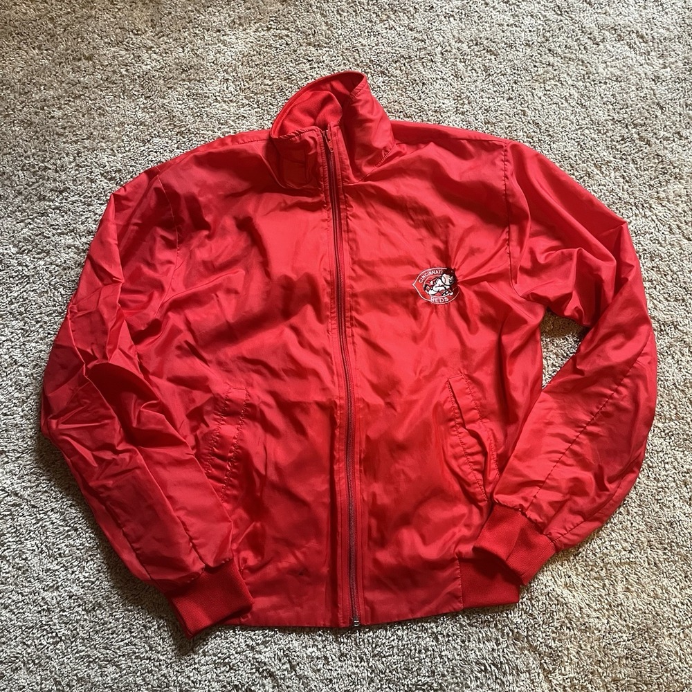 Vintage 80s Logo 7 Cincinnati Reds Bomber Windbreaker Jacket Men's Boxy‎ Medium